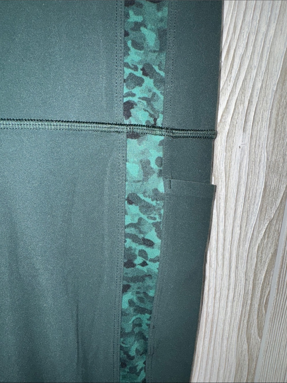 Athleta Dark Green Leggings with Camouflage Side Panels - Picture 2 of 7